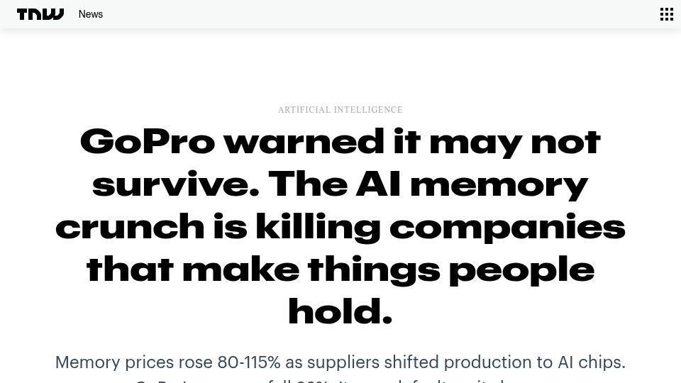 Screenshot of thenextweb.com: GoPro warned it may not survive