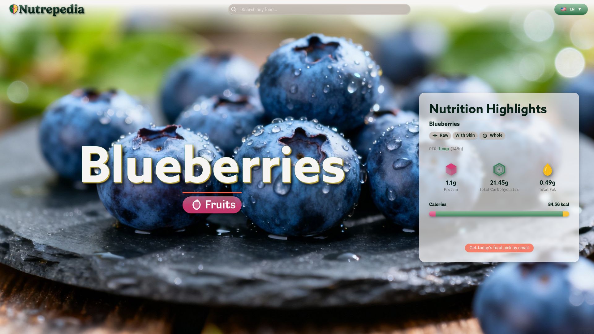 Screenshot of nutrepedia.com: Show HN: Nutrepedia – Nutrition info in 29 locales built with Clojure and Htmx