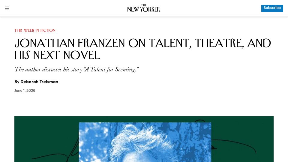 Screenshot of newyorker.com: Jonathan Franzen on Talent, Theatre, and His Next Novel