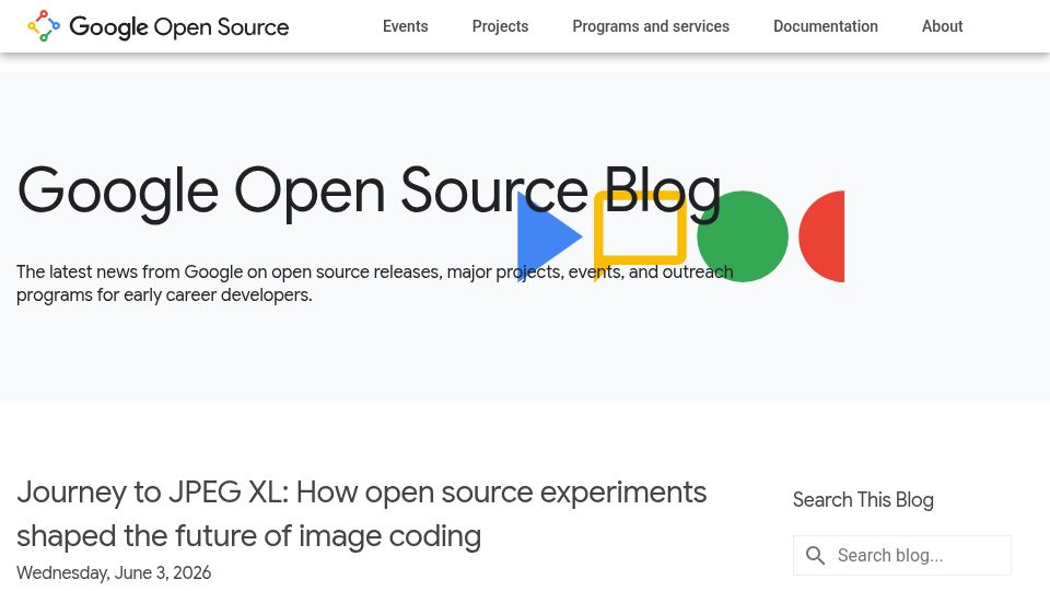 Screenshot of opensource.googleblog.com: Journey to JPEG XL: open-source experiments shaped the future of image coding