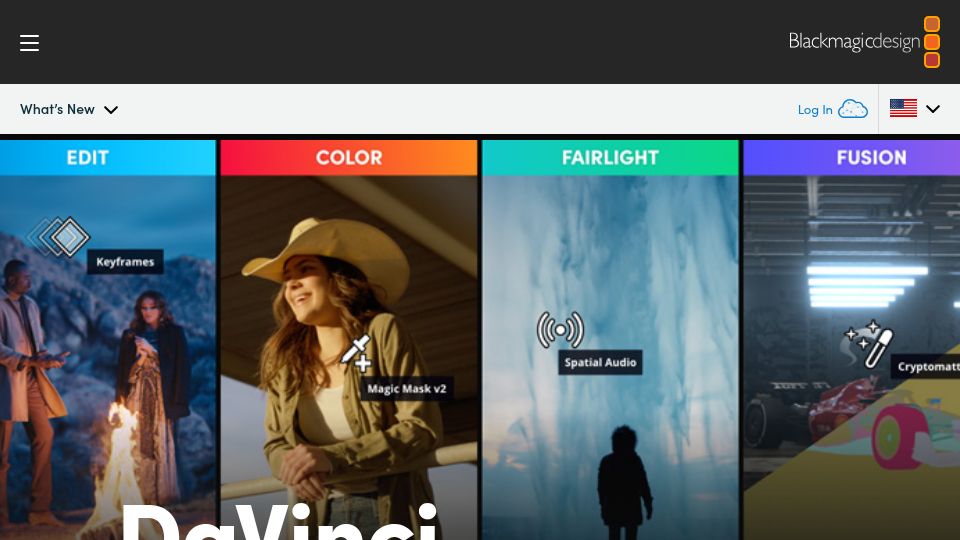 Screenshot of blackmagicdesign.com: DaVinci Resolve 21