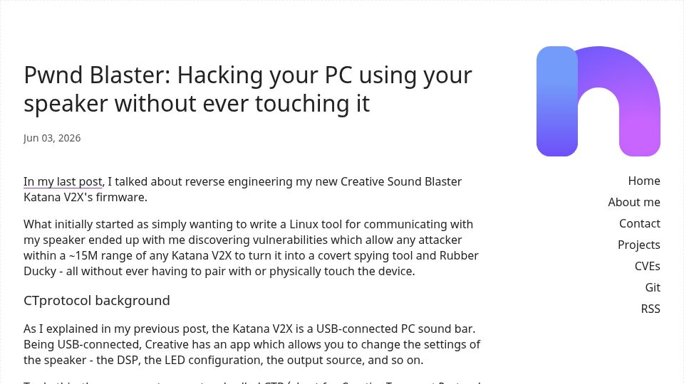 Screenshot of blog.nns.ee: Pwnd Blaster: Hacking your PC using your speaker without ever touching it