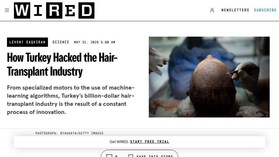 Screenshot of wired.com: How turkey hacked the hair-transplant industry