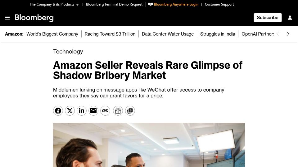 Screenshot of latimes.com: Amazon seller reveals glimpse of shadow bribery market