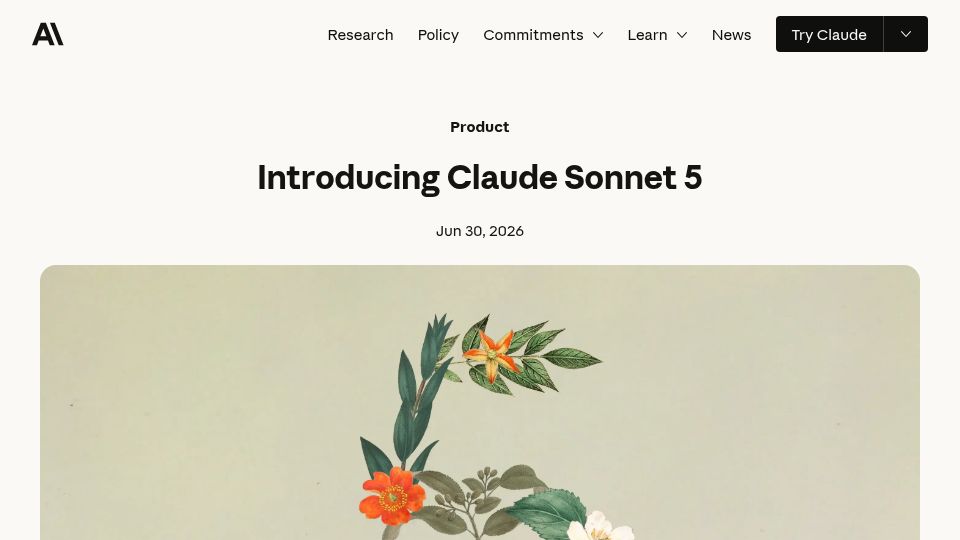 Screenshot of anthropic.com: Claude Sonnet 5