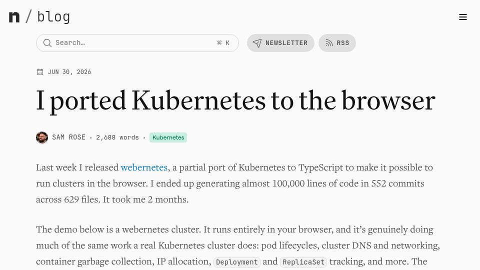 Screenshot of ngrok.com: I ported Kubernetes to the browser