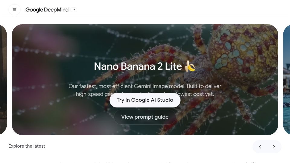 Screenshot of deepmind.google: Nano Banana 2 Lite