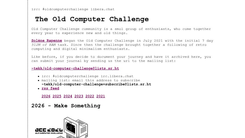 Screenshot of occ.sdf.org: Old Computer Challenge