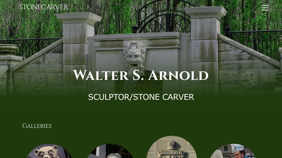 Screenshot of stonecarver.com: Walter S. Arnold: Sculptor/Stone Carver