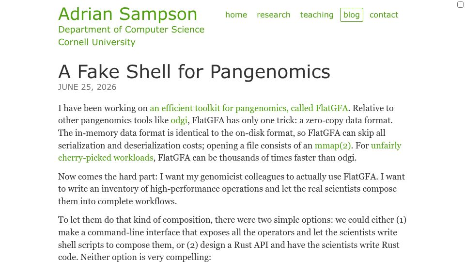 Screenshot of cs.cornell.edu: A Fake Shell for Pangenomics