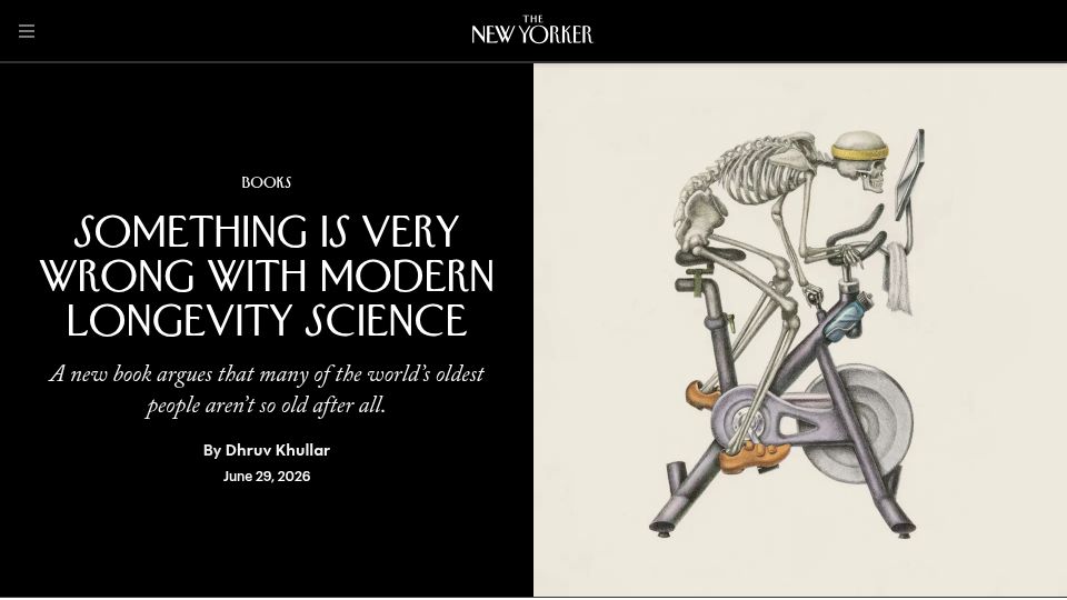 Screenshot of newyorker.com: Morbid: Debunking Modern Longevity Science