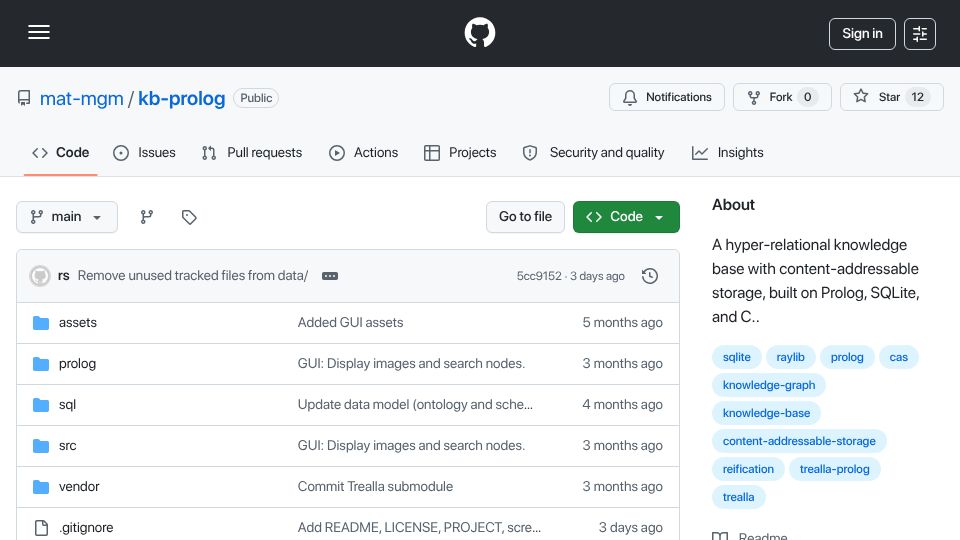 Screenshot of github.com: Kb – Prolog Knowledge Base