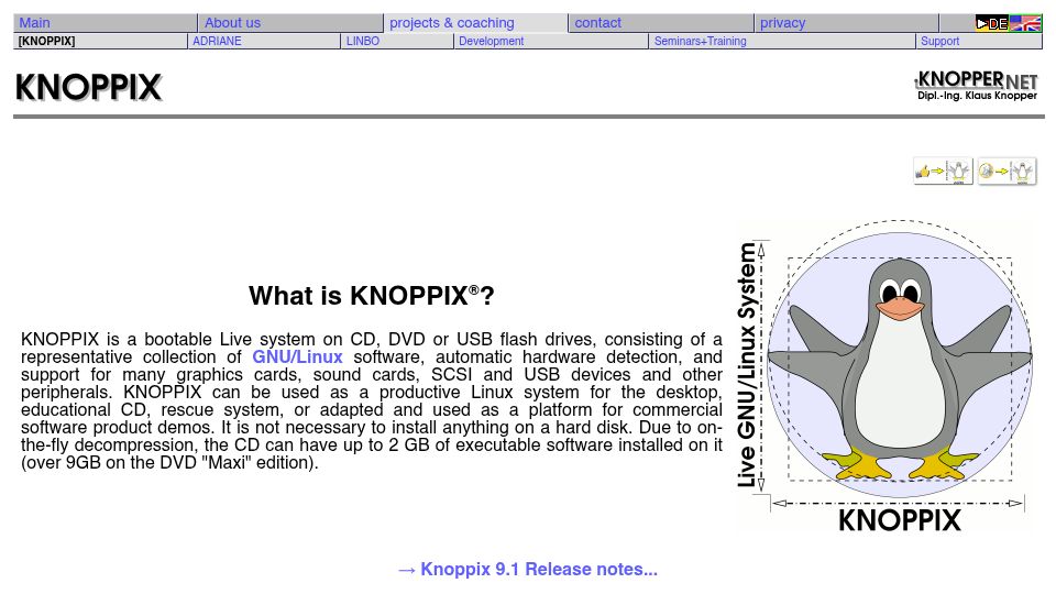Screenshot of knopper.net: Knoppix