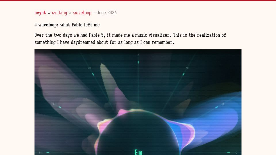 Screenshot of neynt.ca: Waveloop: What Fable left me
