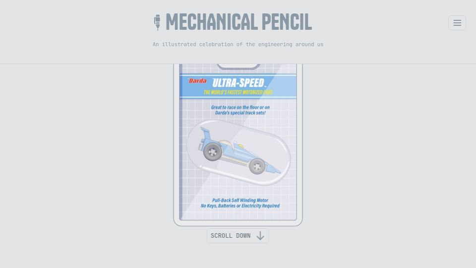 Screenshot of mechanical-pencil.com: How does a pull-back car work? Illustrated teardown