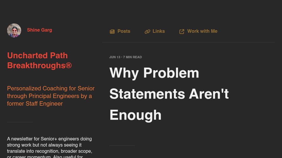 Screenshot of letters.unchartedpathbreakthroughs.com: Why problem statements aren't enough