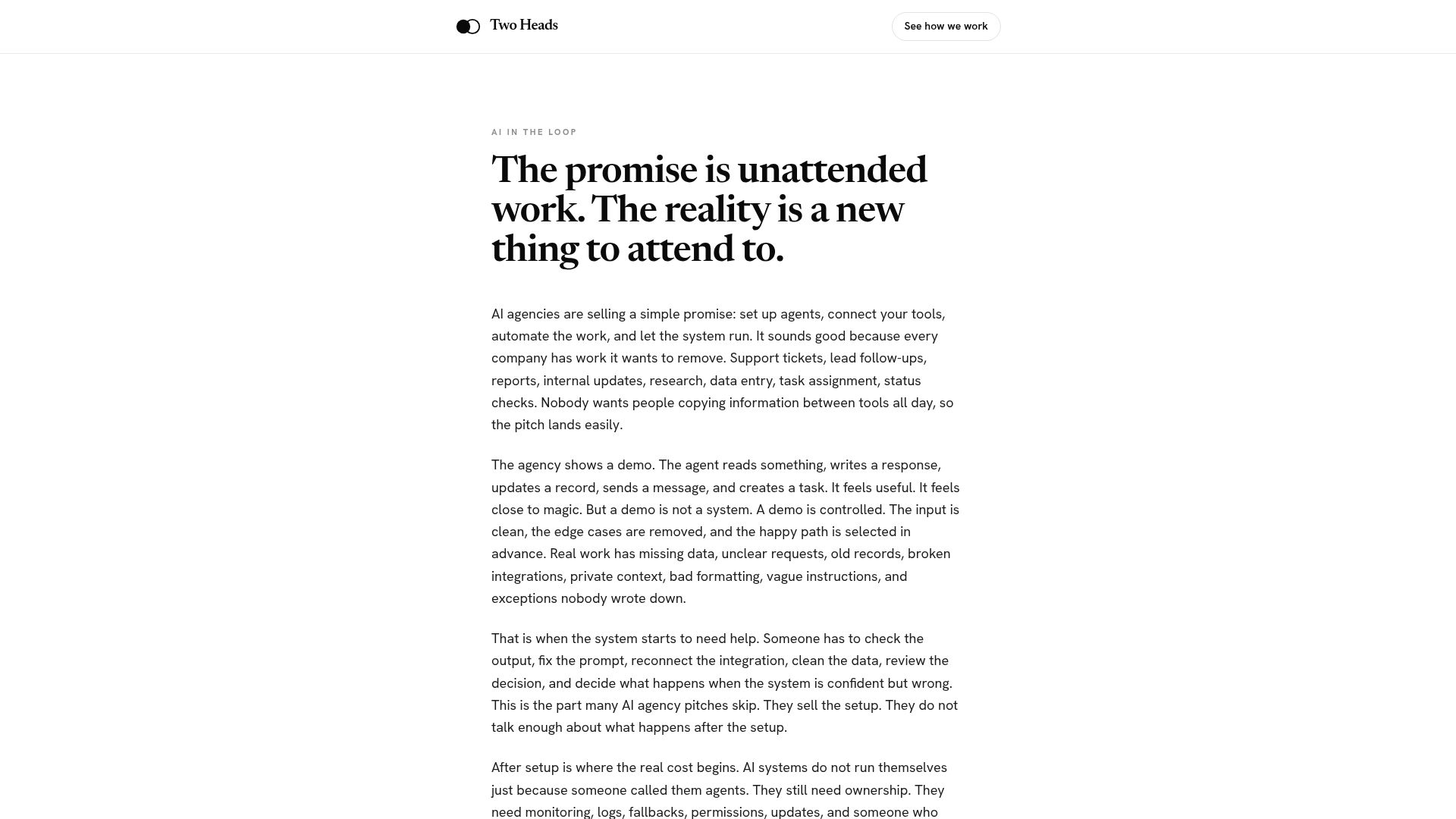 Screenshot of twoheads.net: The operating cost starts after the demo