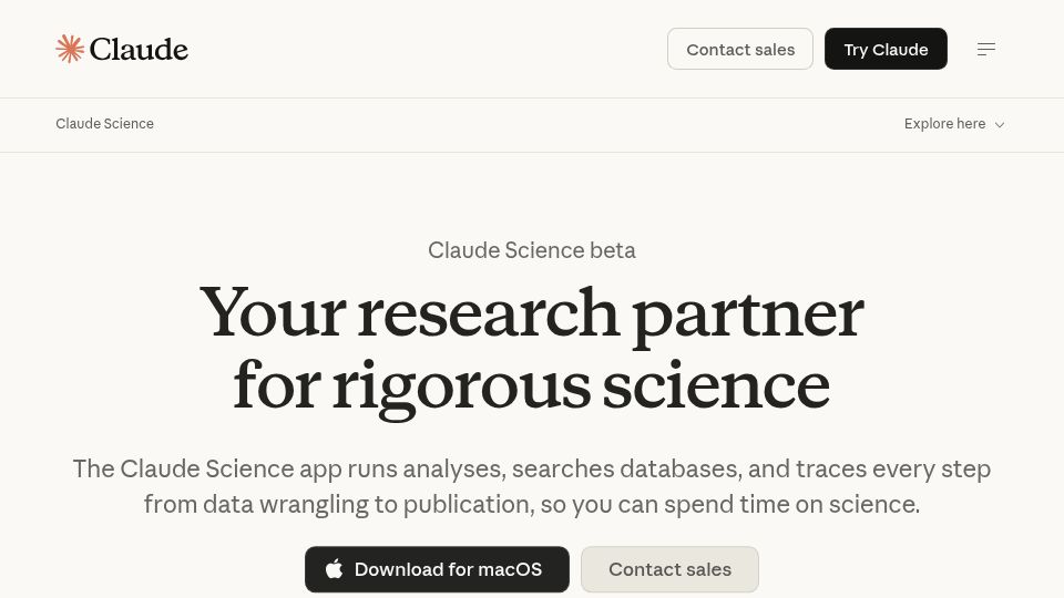 Screenshot of claude.com: Claude Science