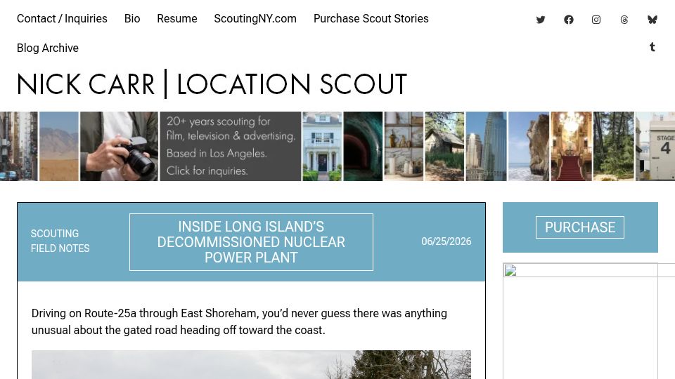 Screenshot of nickcarr.com: Long Island's decommissioned nuclear power plant