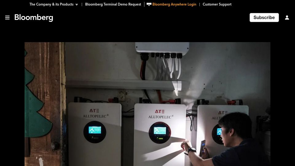 Screenshot of bloomberg.com: Iran Shock Jolts Asia and Europe to Speed Up Energy Transition