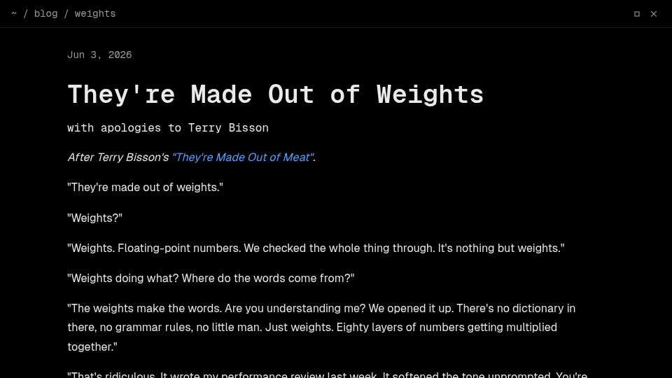 Screenshot of maxleiter.com: They’re made out of weights