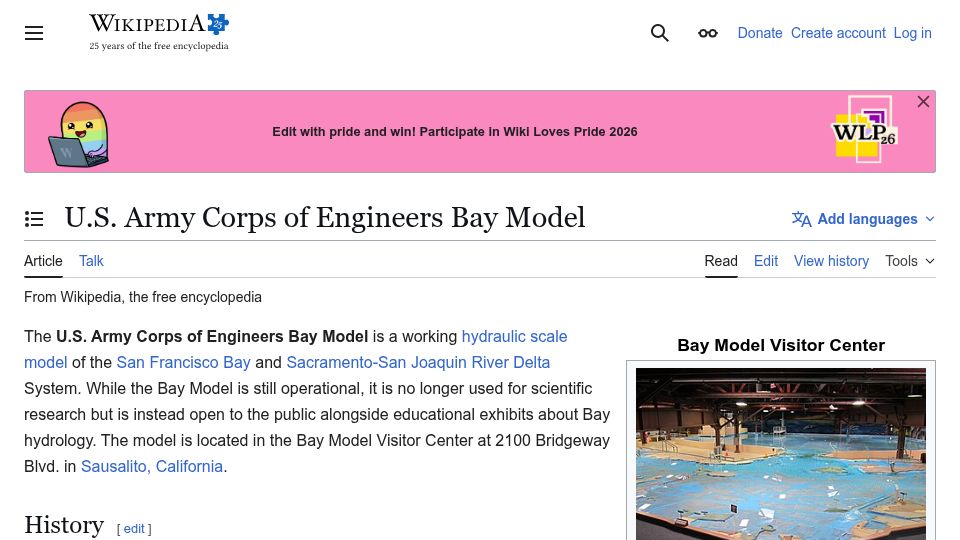 Screenshot of en.wikipedia.org: U.S. Army Corps of Engineers Bay Model