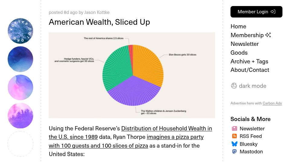 Screenshot of kottke.org: American Wealth, Sliced Up