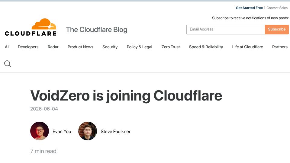 Screenshot of blog.cloudflare.com: VoidZero Is Joining Cloudflare