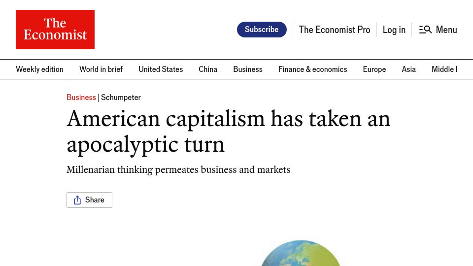 Screenshot of economist.com: American capitalism has taken an apocalyptic turn