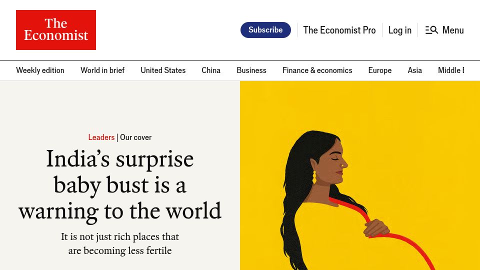 Screenshot of economist.com: India's surprise baby bust