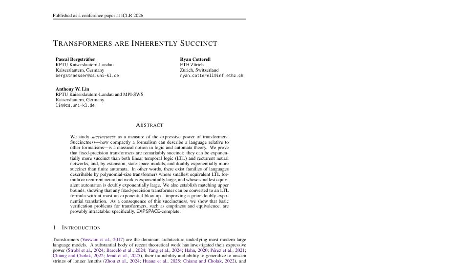 Screenshot of openreview.net: Transformers are inherently succinct