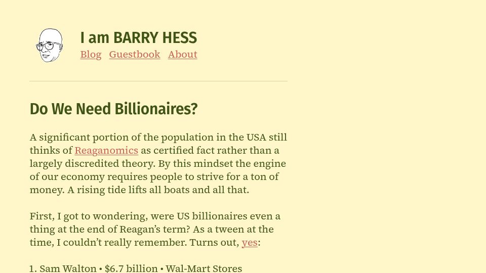 Screenshot of bjhess.com: Do We Need Billionaires?