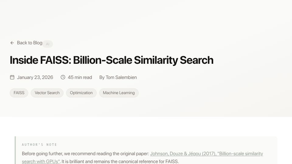 Screenshot of fremaconsulting.ch: Inside FAISS: Billion-Scale Similarity Search