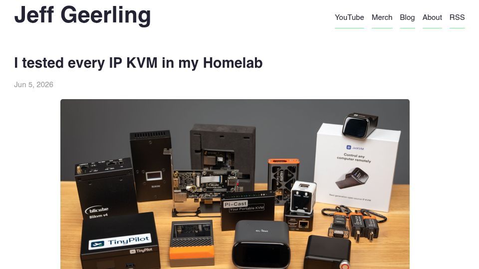 Screenshot of jeffgeerling.com: I tested every IP KVM in my Homelab