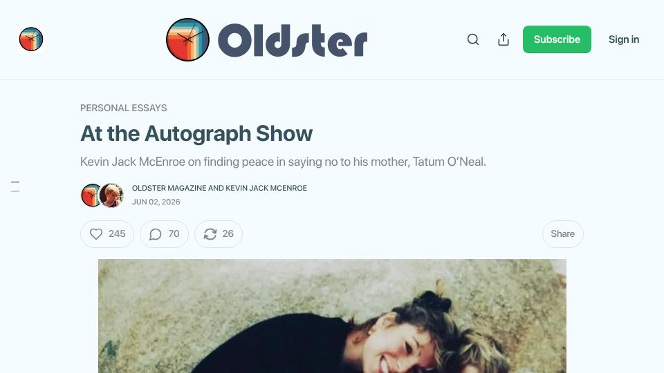 Screenshot of oldster.substack.com: At the Autograph Show
