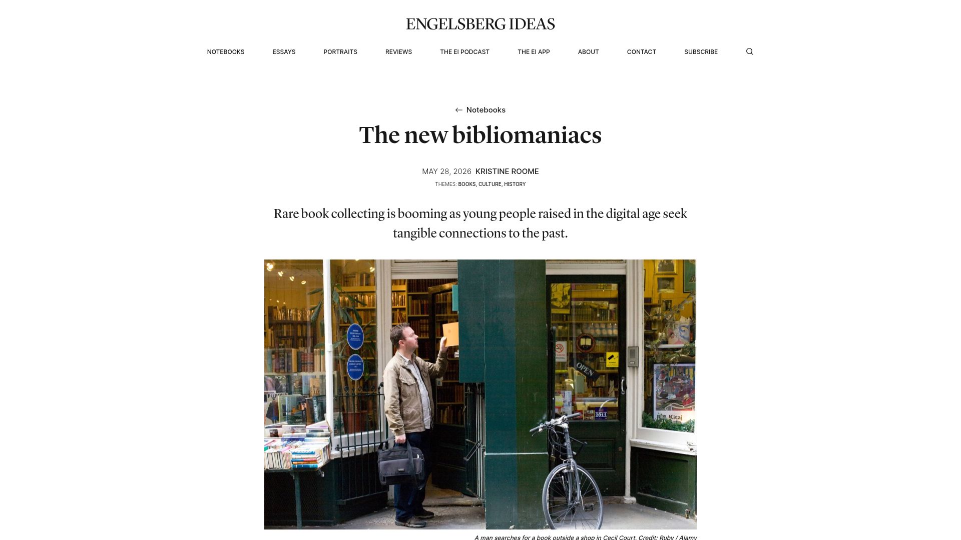 Screenshot of engelsbergideas.com: The new bibliomaniacs