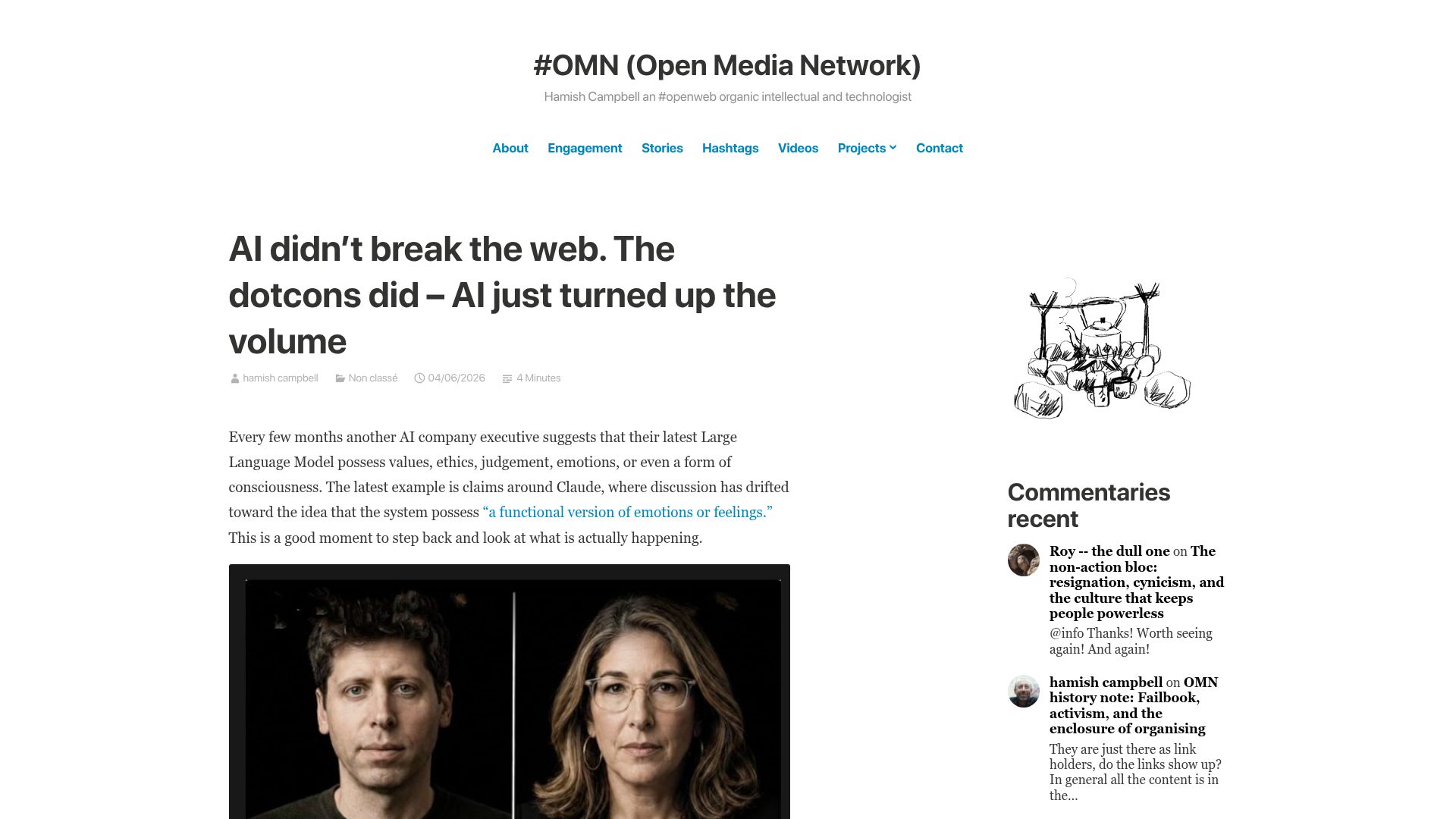 Screenshot of hamishcampbell.com: AI didn't break the web. The dotcons did – AI just turned up the volume