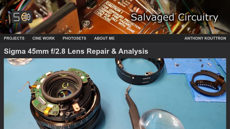Screenshot of salvagedcircuitry.com: The intracies of modern camera lens repair (2024)