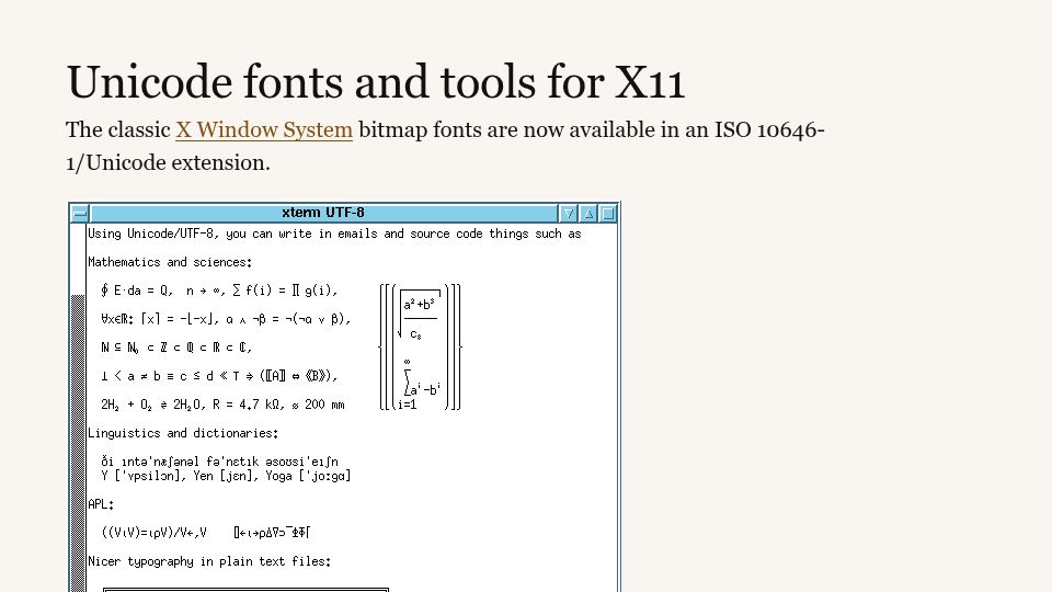 Screenshot of cl.cam.ac.uk: Unicode Fonts and Tools for X11