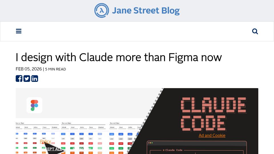 Screenshot of blog.janestreet.com: I design with Claude more than Figma now
