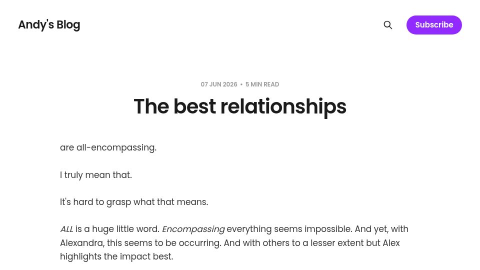 Screenshot of andys.blog: The best relationships are all-encompassing.