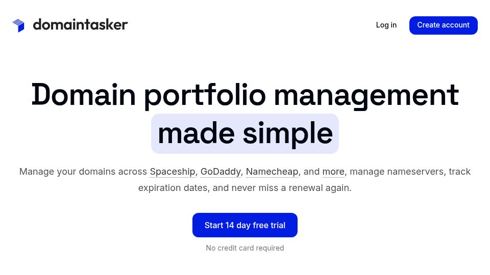 Screenshot of domaintasker.com: Show HN: DomainTasker – avoid losing domains and surprise renewals