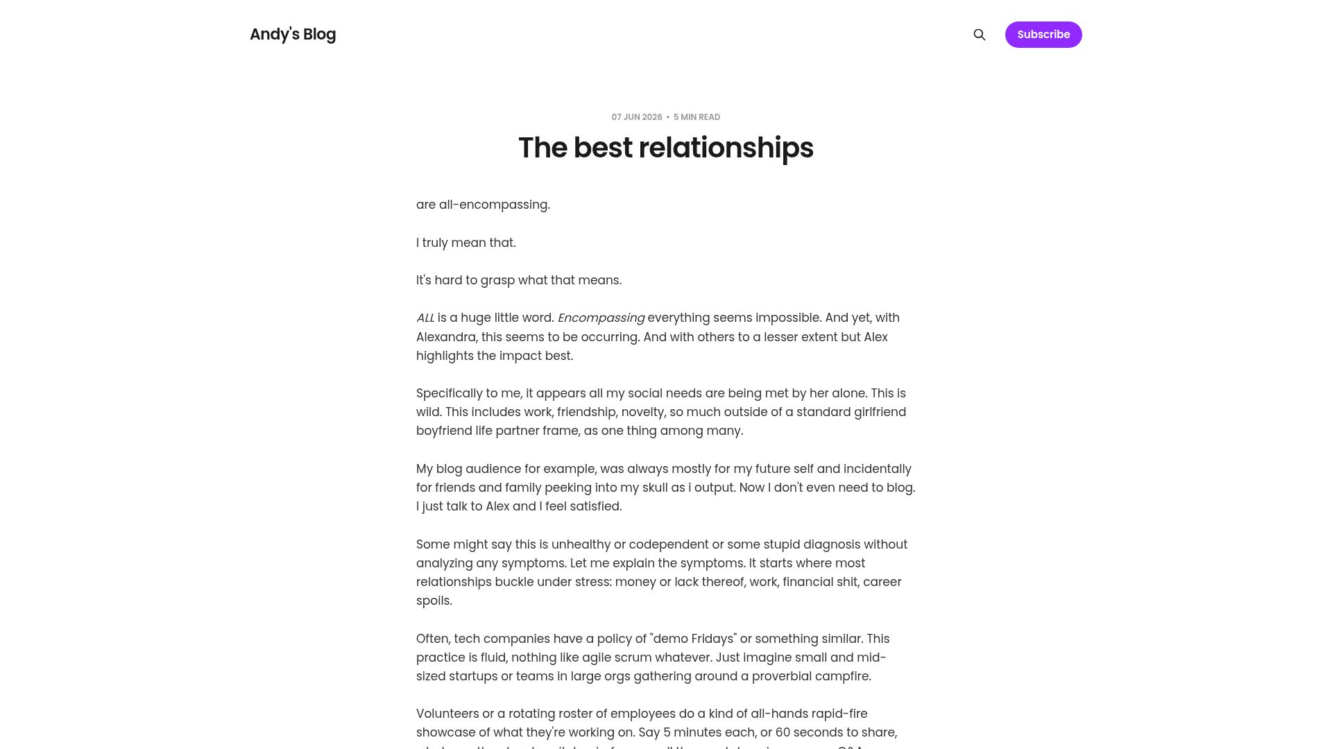 Screenshot of andys.blog: The best relationships are all-encompassing.