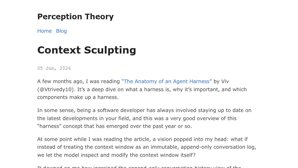 Screenshot of perceptiontheory.bearblog.dev: Context Sculpting