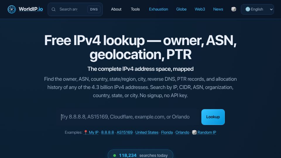 Screenshot of worldip.io: The complete IPv4 address space, mapped