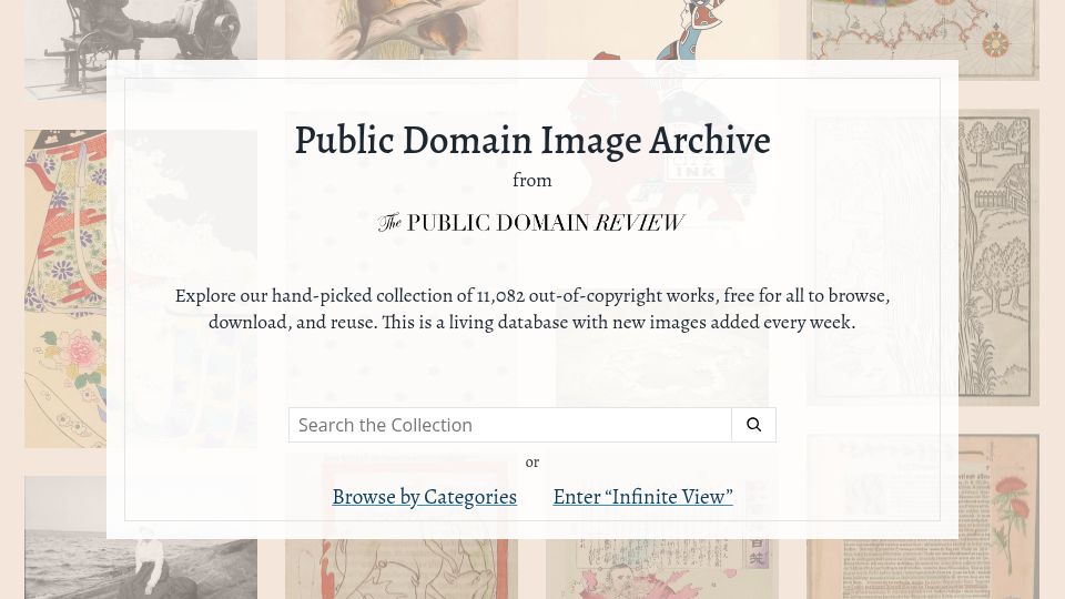 Screenshot of pdimagearchive.org: Public Domain Image Archive