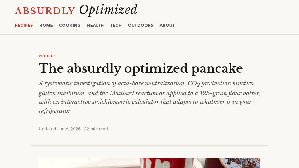 Screenshot of absurdlyoptimized.com: Show HN: I Derived a Pancake