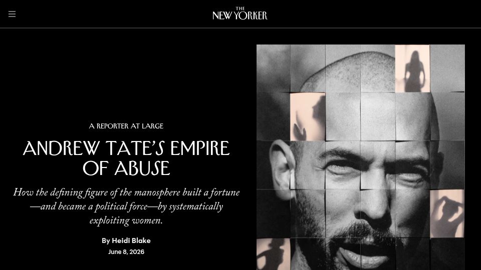 Screenshot of newyorker.com: Andrew Tate's Empire of Abuse