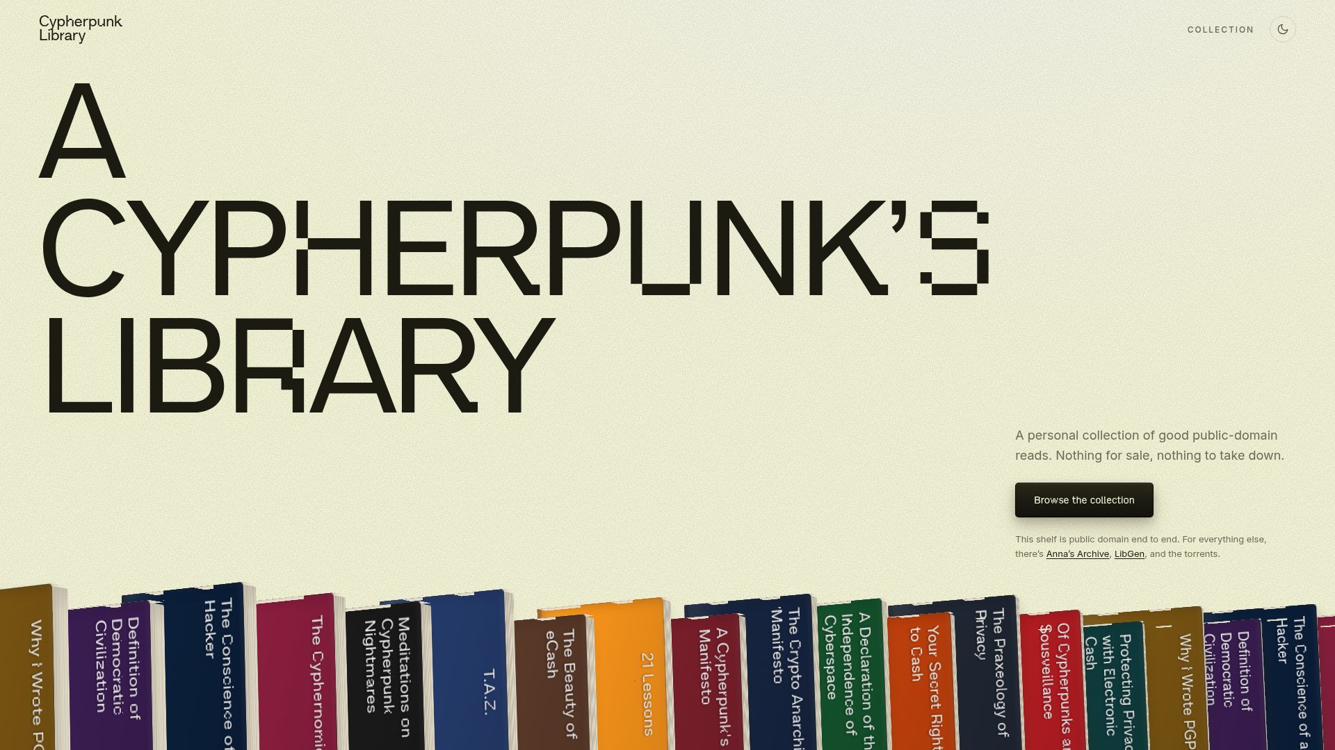 Screenshot of cypherpunkbooks.com: The Cypherpunk Library