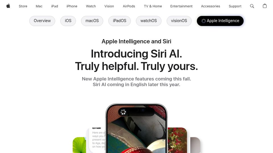 Screenshot of apple.com: Siri AI